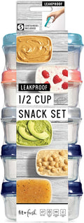 Fit & Fresh Small Plastic Containers With Lids 4 oz, Snack Containers for Adults and Kids, Reusable Leakproof Dressing and Condiment Containers, Multicolor, 5PK, Light