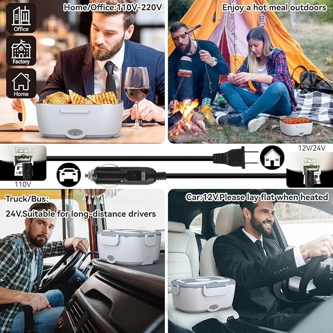 Heated Lunch Box for Men&Women - 80W Electric Lunch Box for Adults with Dual 1.5L 304 Stainless Steel Containers Fast Heating Portable Food Warmer for Car&Truck lonchera eléctrica portátil