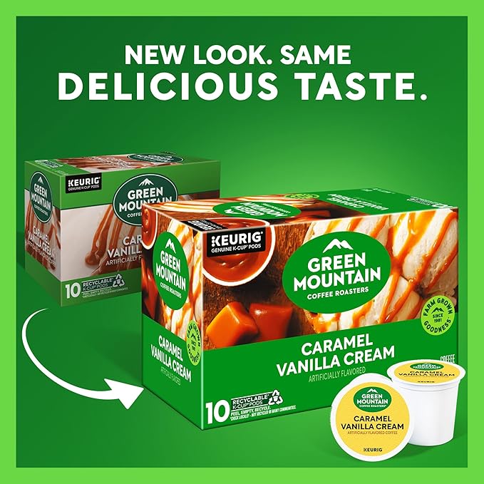 Green Mountain Coffee Roasters Caramel Vanilla Cream, Keurig Single Serve K-Cup Pods, Light Roast Coffee, 60 Count, (6 Packs of 10)