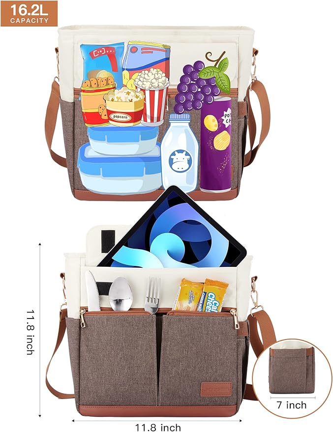 JOYHILL Lunch Bag for Man, Lunch Tote for Woman, Leakproof Insulated Lunch Box with Shoulder Strap, Adult Reusable Lunch Cooler Tote Bags for Work PicnicCamping Beach (B-BROWN)