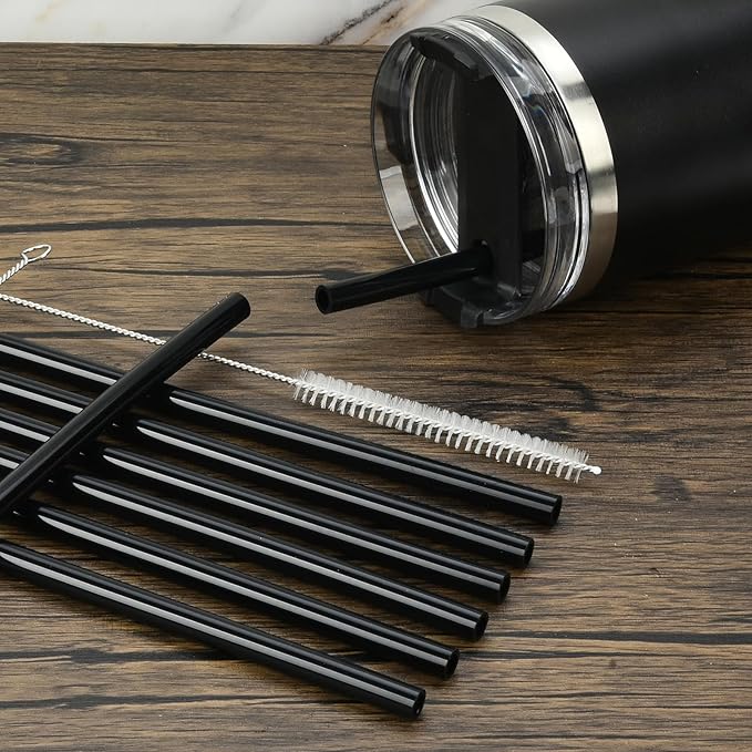 [DISHWASHER SAFE] 6 Pack Black Replacement Straws for Stanley 40 oz 30 oz Cup Tumbler, 12 inch Long Reusable Plastic Straws with Brush for Stanley, Owala, Yeti Tumbler, BPA FREE