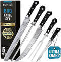 Cutluxe 5-Piece Butcher Knife Set – Slicing Carving Knife Set for Meat Cutting, Ultra Sharp German Steel, Full Tang, Ergonomic Handles – Artisan Series