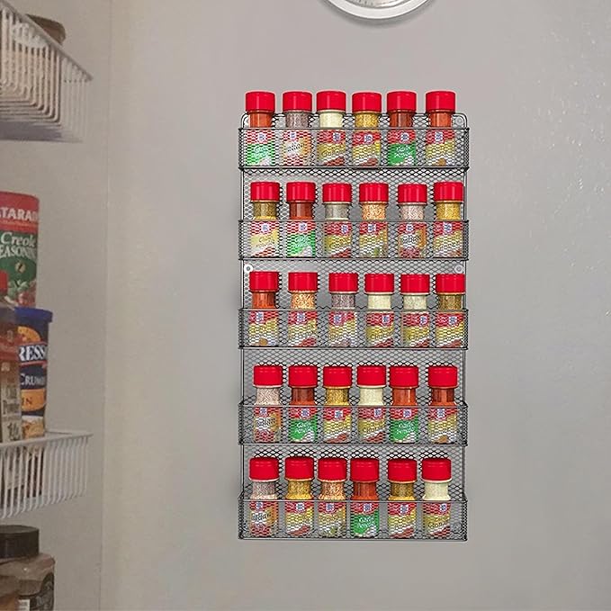 Spice Rack Organizer - Space-Saving Wall-Mount 5-Tier Wire Shelves for Pantry or Cabinets - Kitchen Organization and Storage by Home-Complete (Black)