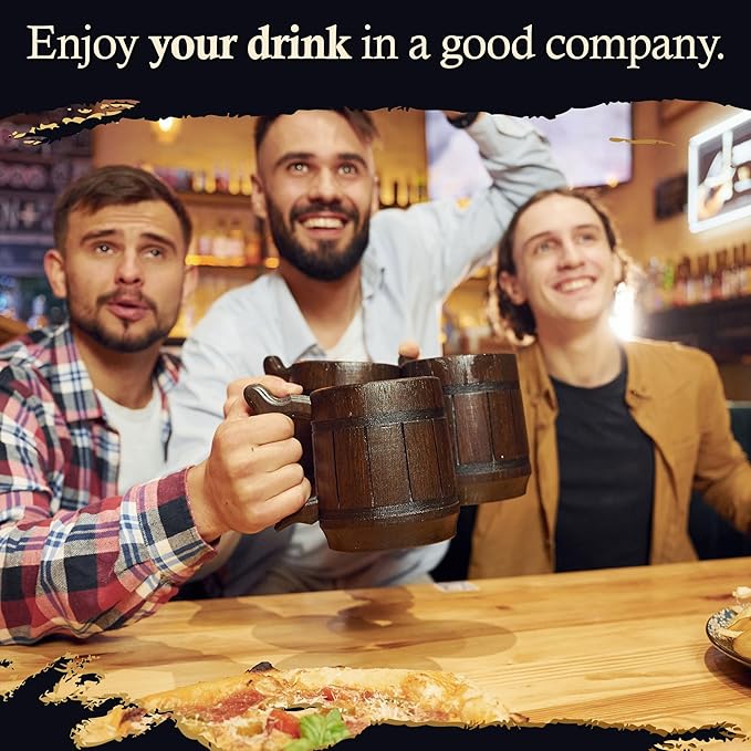 Beer Mug 20 OZ - Tankard Mug - Beer stein - Wooden beer mug - Stainless Steel Cup - Handmade Gifts for Men - Fathers Day, Christmas or Birthday Gift Idea - Men Mug - Retro Brown