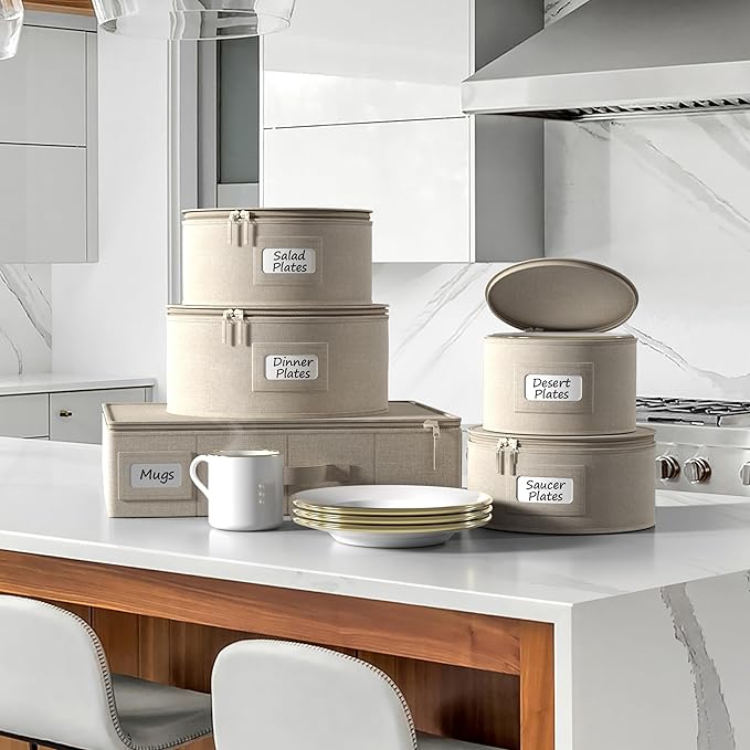 Sorbus China Storage Containers Hard Shell - Glass & Dish Storage Containers for Transport, Moving, Party - 5 Pc. Stackable Plate Storage Set for Dinnerware, Mugs, Cups - Felt Plate Protector included