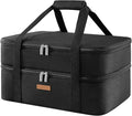 LUNCIA Double Decker Insulated Casserole Carrier for Hot or Cold Food, Lasagna Holder Tote for Potluck Parties/Picnic/Cookouts, Fits 9"x13" Baking Dish, Black