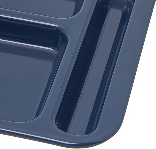 Carlisle FoodService Products Plastic Meal Tray Righ-Handed Heavyweight Lunch Tray with 6-Compartments for Schools, Cafeterias, and Dining Halls, Melamine, 15 x 9 Inches, Dark Blue, (Pack of 12)