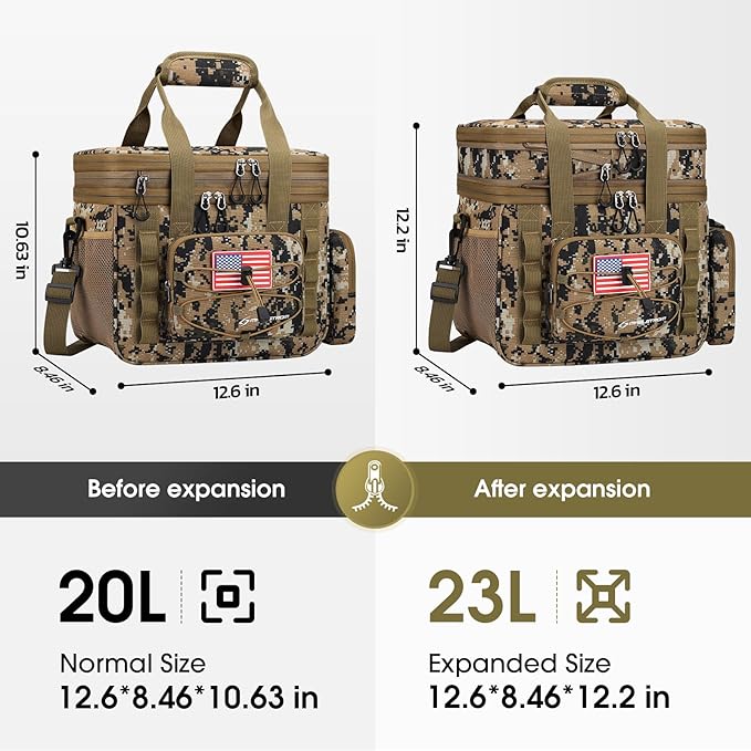 Maelstrom Tactical Lunch Box, 23 L Insulated Lunch Bag for Men, Expandable Double Deck Lunch Cooler Bag,Large Leakproof Soft Lunch Tote with Detachable MOLLE Bags, for Adult Women Work,Picnic