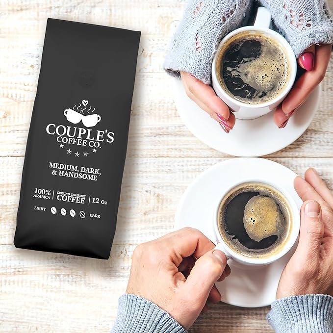 Couple’s Coffee Ground Coffee | Smooth Medium Dark Roast Blend | Gives Back to Military Families | Medium Dark and Handsome | Made with 100% Arabica Beans | 12oz