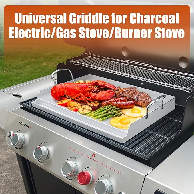 Nonstick Stainless Steel Griddle for Gas Grill Nanoceramic Universal Griddle for Gas Stove Top 25" x 16" Flat Top Plate Cooking Skillet Pan Teppanyaki Camping Outdoor Tailgating Plancha Para Cocinar