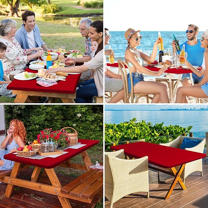 homing Rectangle Table Cloth Cover, Waterproof Polyester Elastic Fitted Tablecloth, Fits for 4 Foot Folding Tables, Washable Table Protector for Christmas, Holiday, Party (Red, 24" x 48")