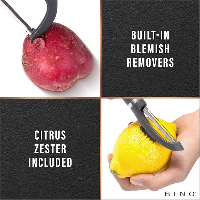 BINO Stainless Steel 2-Piece Peeler Set - Dark Grey | 1-Piece Y-Shaped + 1-Piece Swivel l Multifunctional Kitchen Grip Peelers | Fruits & Vegetables Peelers | Hand Peelers | Kitchen & Cooking Prep