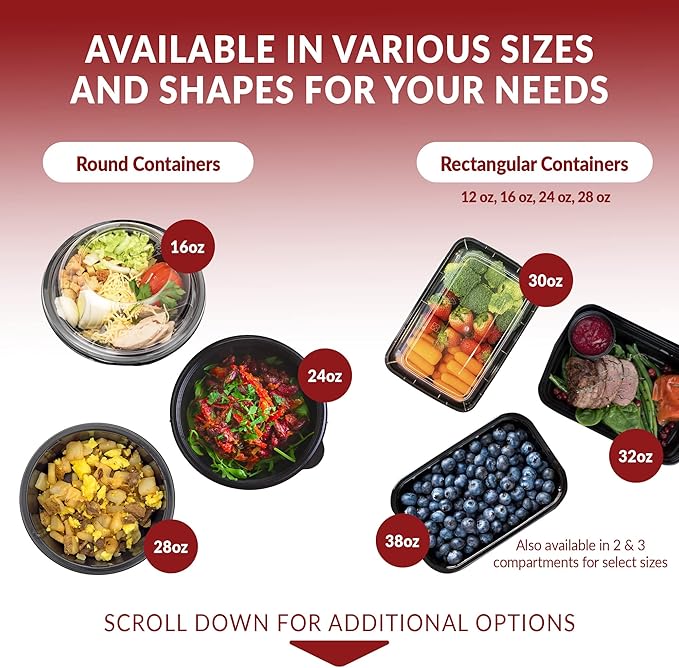Reli. Meal Prep Containers, 16 oz. | 50 Pack | 1 Compartment Food Container w/Lids | Microwavable Food Storage Containers/To Go | Black Reusable Bento Box/Lunch Box for Meal Prep
