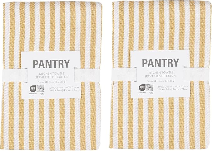 KAF Home Premium Kitchen Towels (18" x 28"), Large 100% Cotton, Flat & Terry Absorbent Dish Towel Set (Honey, 18 x 28-6 Pack)