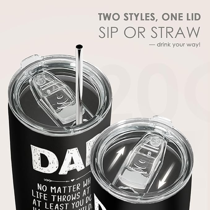 SANDJEST Dad Tumbler Gifts for Dad from Daughter Son - 20oz Stainless Steel Double-walled Insulated No Matter What Ugly Children Travel Mug Christmas, Birthday, Father's Day Gift Set with Lid & Straw