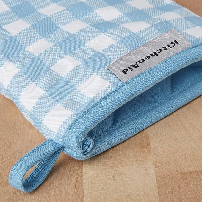 KitchenAid Gingham Mini Oven Mitt 2-Pack Set, Blue Velvet, 5.5"x8"