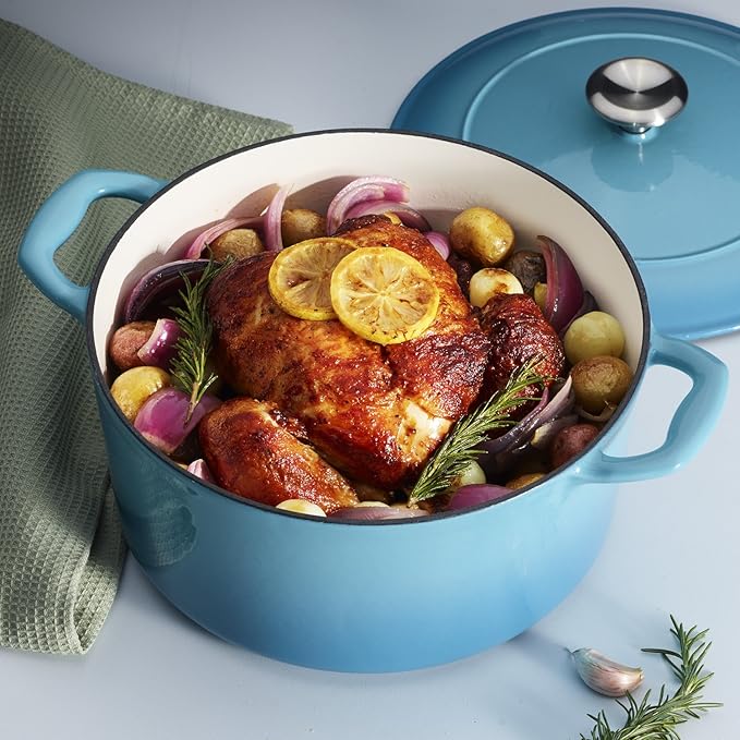 Tramontina Bestow Enameled Cast Iron Dutch Oven Pot with Lid, Round 5.5-quart, Medium Blue