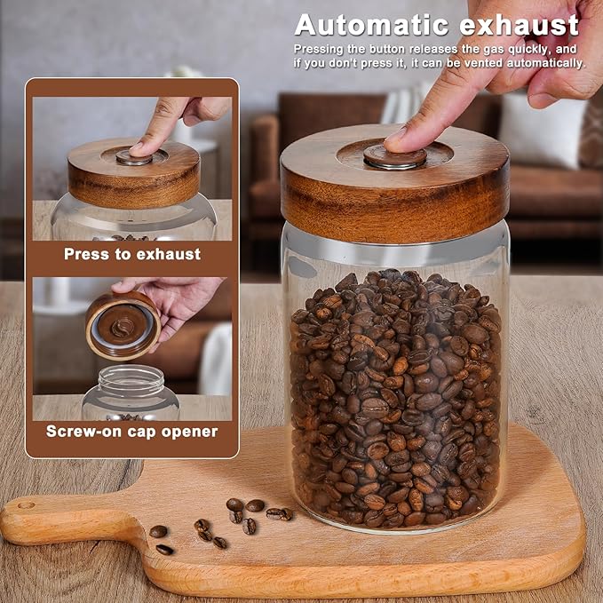 Glass Food Storage Jar with Lids Spoon Glass Coffee Canister Borosilicate Glass Food Containers for Ground Coffee Beans Nut Pasta Sugar Candy Spice Rice Tea (900ml(30oz)-1 pack)
