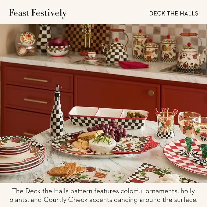 MACKENZIE-CHILDS Enamel Canister, Kitchen Storage Container with Lid, Medium, Deck the Halls