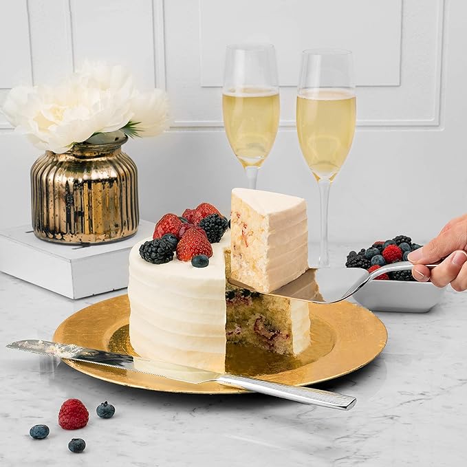 Hudson Essentials Hammered 18/10 Stainless Steel Hostess Serving Utensil Set, 8-Piece Set with Cake Knife, Cake Server and Lasagna Pie Server, Dishwasher Safe