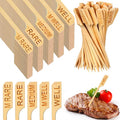 Soaoo 500 Pcs 3.5" Assorted Bamboo Wood Temperature Picks Steak Temperature Sticks Meat Doneness Steak Markers Bamboo Paddle Skewers Sticks for BBQ Barbecue Party Cocktail Fruit Grilling Roasting