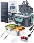 Buddew Electric Heated Lunch Box for Adults - 80W Fast Heating, 1.5L Food-Grade Stainless Steel, 12V/24V/110V Portable Food Warmer for Work Travel Car, Lonchera Electrica Portatil (Green)