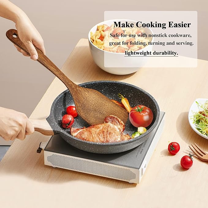 Wooden Spatula for Cooking 12 Inches Wood Spatula Slotted Turner Cooking Utensils for Nonstick Cookware, Kitchen Spatulas for Fish, Eggs, Pancakes, 2 Pack