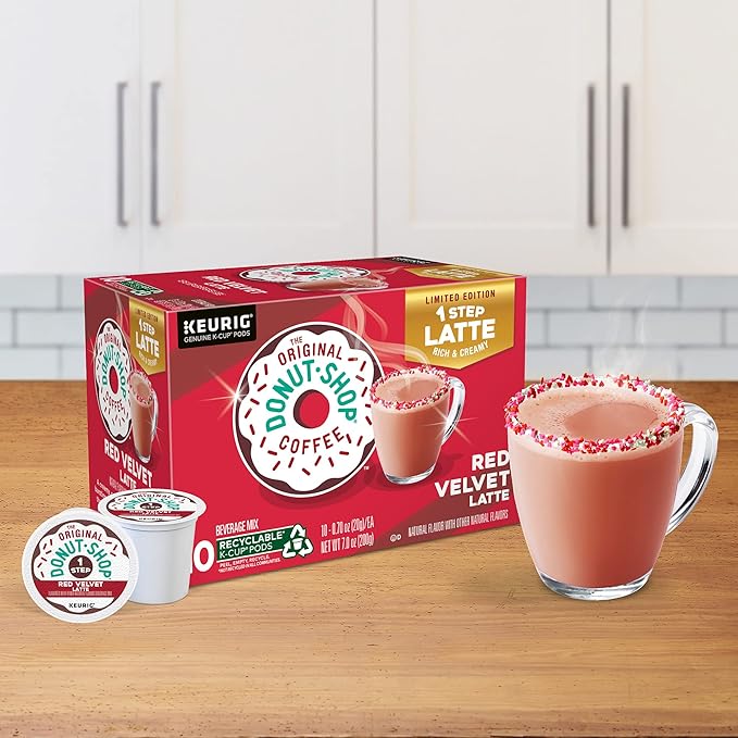 The Original Donut Shop One Step Red Velvet Latte, Keurig Single-Serve K-Cup Pods, Flavored Coffee, 60 Count (6 Packs of 10)