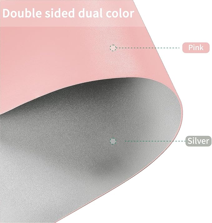 Leather Desk Mat,1.8mm Thick,15.75x63 Inch Desk Cover,Pink Desk Mat,Desk Protector Mat,Dresser Cover Top,Desktop Cover,Dresser Cover Top for Bedroom(Pink+Silvery,15.75x63)