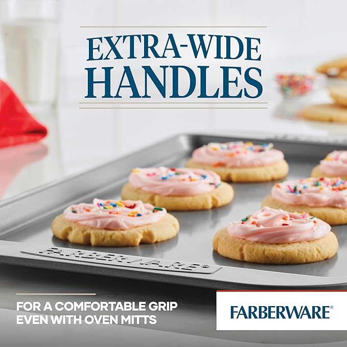 Farberware Nonstick Bakeware 3-Piece Cookie Pan Set, Gray