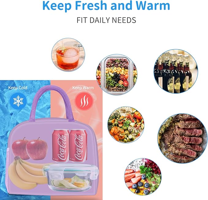 DALINDA Lunch Bag Lunch Box for Women Men Reusable Insulated Lunch Bags for Adults,Leakproof Cute Cooler Lunch Tote Bag, Large Capacity for Work Travel Picnic,Purple