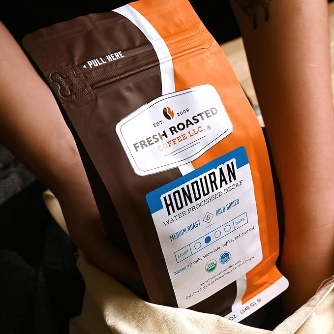 Fresh Roasted Coffee, Organic Honduran Water-Processed Decaf | USDA Organic, 100% Single Origin, Kosher | Medium Roast 12 oz Whole Bean