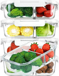 [5-Pack,36 Oz]Glass Meal Prep Containers 2 Compartments Portion Control with Upgraded Snap Locking Lids Glass Food Storage Containers, Microwave, Oven, Freezer and Dishwasher (4.5 Cups, White)