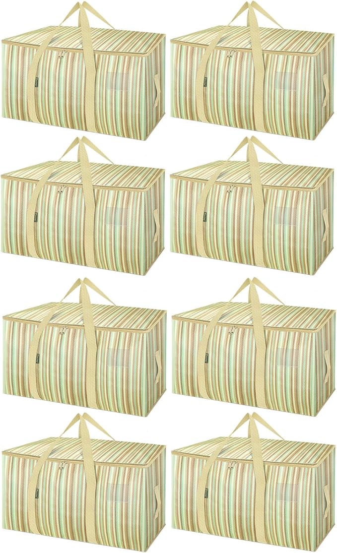 BALEINE 8-Pack Oversized Moving Bags with Reinforced Handles, Heavy-Duty Storage Tote for Clothes, Moving Supplies (Color Strip, 8-Pack)
