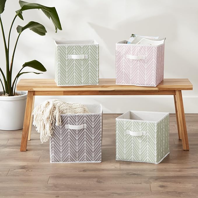DII Non Woven Storage Collection Polyester Herringbone Bin, Small Set of 2, Gray, 2 Piece