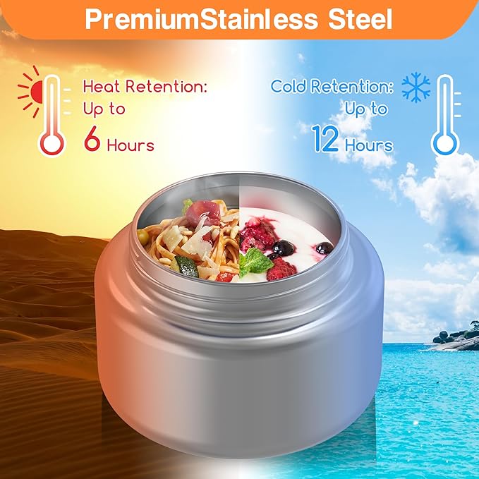 Bento Box for Kids - Leak-Proof Bento Lunch Box with Insulated Thermos Food Jar - 4 Compartments, 1 Removable Divider, 1Spoon, 1 Fork - Dishwasher Safe, BPA-Free (Navy blue)