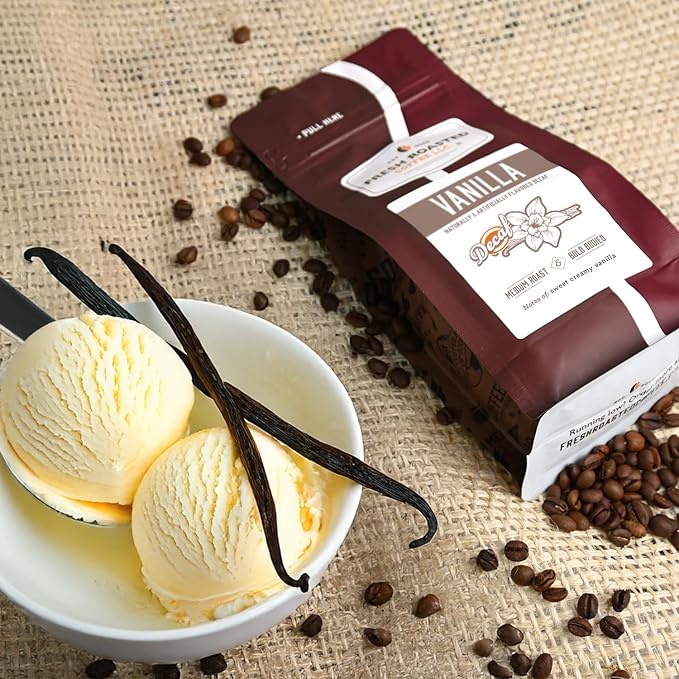 Fresh Roasted Coffee, Decaf Vanilla Flavored Coffee, 12 oz, Medium Roast, Kosher, Whole Bean