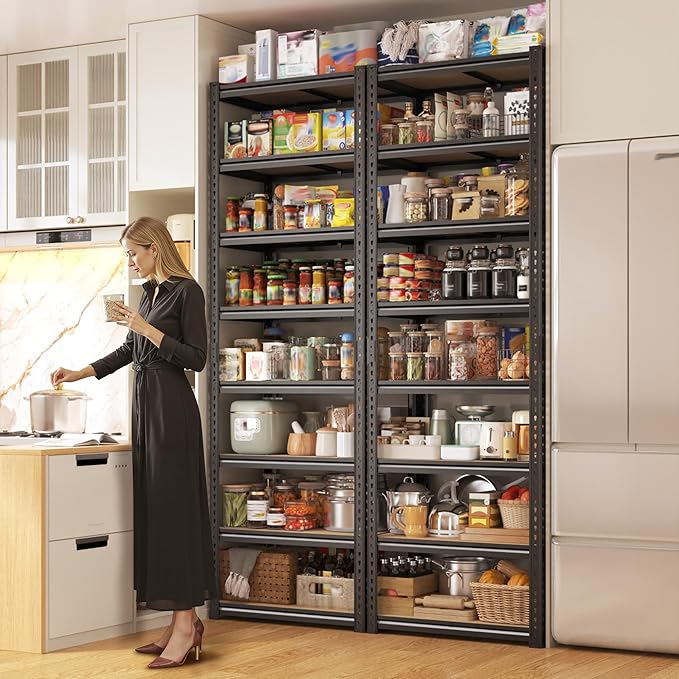 8 Tier Storage Shelves, Shelving Unit Load 400LBS Per Shelf, Adjustable and Divisible Garage Shelving, Shelving Units and Storage for Laundry Room, Pantry, Kitchen, Closet, 21.6"W x 11.8"D x 84"H