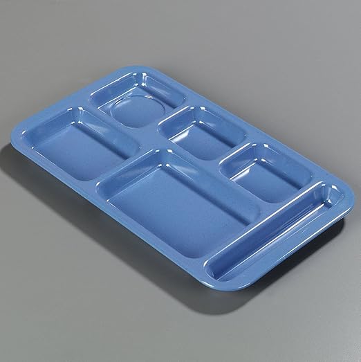 Carlisle FoodService Products Plastic Meal Tray Righ-Handed Heavyweight Lunch Tray with 6-Compartments for Schools, Cafeterias, and Dining Halls, Melamine, 15 x 9 Inches, Sandshade, (Pack of 12)