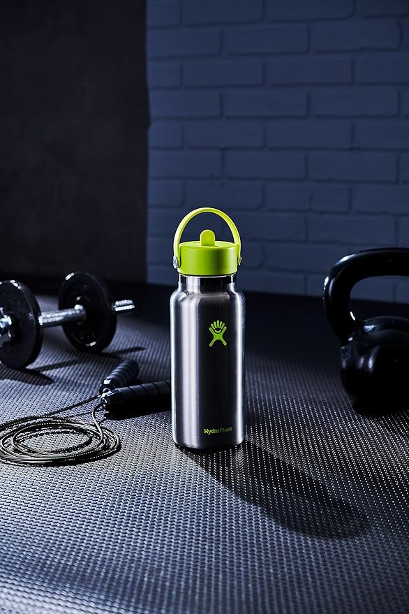 Hydro Flask Water Bottle - Insulated Stainless Steel - Wide Mouth Flex Straw Lid, Non Spill, Leakproof and Refillable in 32 Oz Stainless Steel Lime