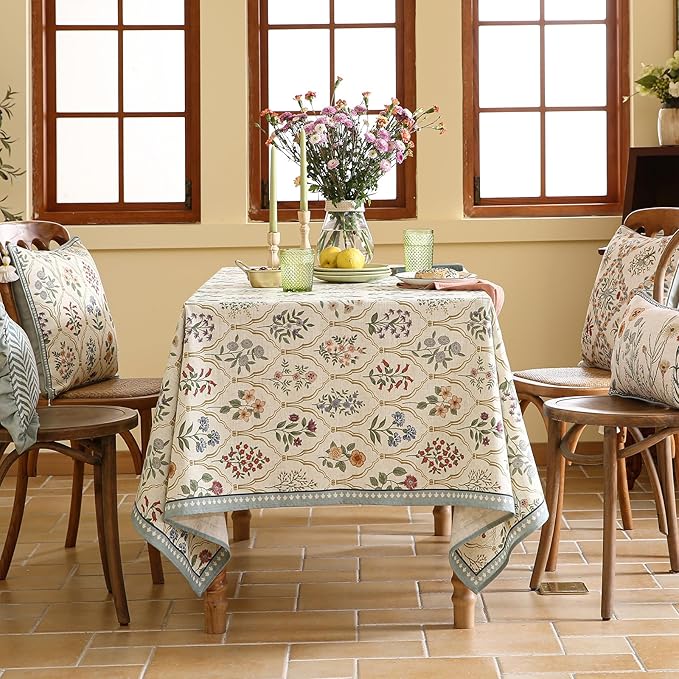 ISAENNE Designer Small Rectangular Tablecloth,Western Linen Colorful Floral Indoor Table Cloth,Wrinkle Resistant Decor Tablecloths for Dining Thanksgiving Kitchen Christmas,55"*71"-Serenity B
