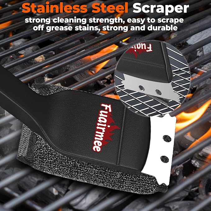 2PCS Bristle Free Grill Brush with Scraper, Efficient Cleaning, Safe Grill Accessories for Weber Gas/Stainless Steel Grates/Charcoal Grill, Gift for Dad