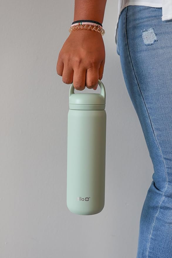 Ello Cooper 18oz Kids Stainless Steel Water Bottle with 2 Lids Chug and Straw | Leak Proof Double Walled and Vacuum Insulated | Fits Car Cupholder | Built in Carry Loop | Dishwasher Safe | Sage