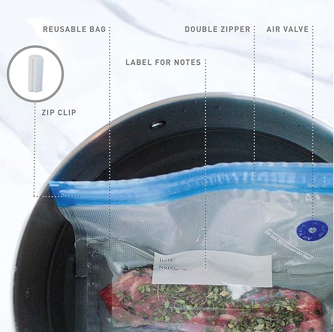Reusable Sous Vide Bags – 20 BPA-Free Quart and Gallon Size – Freezer Safe Vacuum Sealer Food Storage – Compatible with Joule, Anova, and All Sous Vide Machines