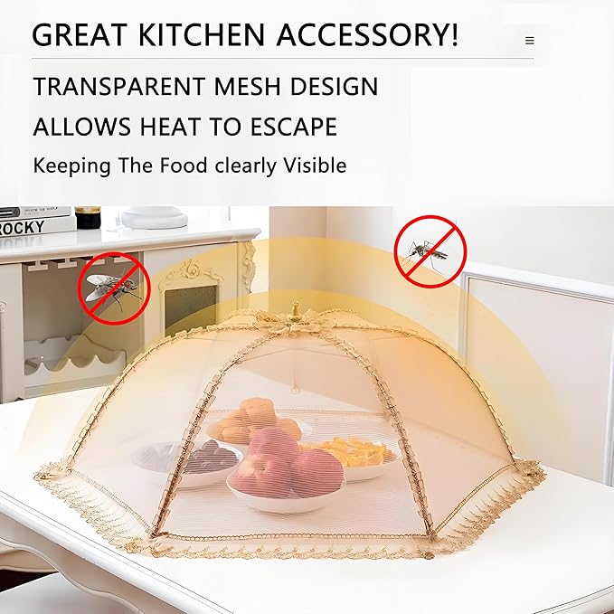 3-Pack Extra Large Food Cover, 32"x32" Pop-Up Food Nets, Mesh Food Covers Tent Umbrella for Outdoors, Screen Tents, Parties Picnics, BBQs, Reusable and Collapsible Food Tents