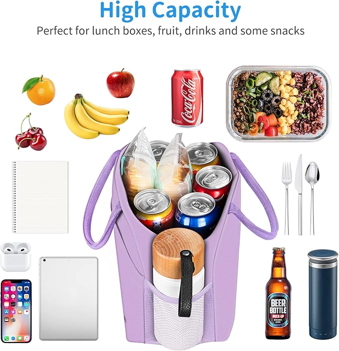 DALINDA Lunch Bag Lunch Box for Women Men Reusable Insulated Lunch Bags for Adults,Leakproof Cute Cooler Lunch Tote Bag, Large Capacity for Work Travel Picnic,Purple