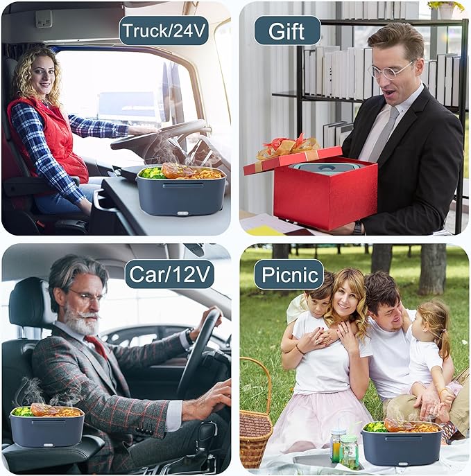 Nifogo Electric Lunch Box Food Heater 80W Heated Lunch Boxes for Men 1.5l Electric Lunch Box for Adults Portable 12/24/110V Heating Lunchbox for Work/Car/Truck with Insulated Bag(1.5L-Blue)