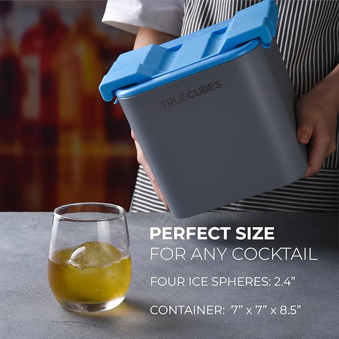 Crystal Clear Ice Sphere Ball Maker with Storage Bag - 4 Large Clear Ice Sphere Balls for Cocktails, Drinks & Whiskey - BPA-Free Silicone Sphere Ice Sphere Balls Mold