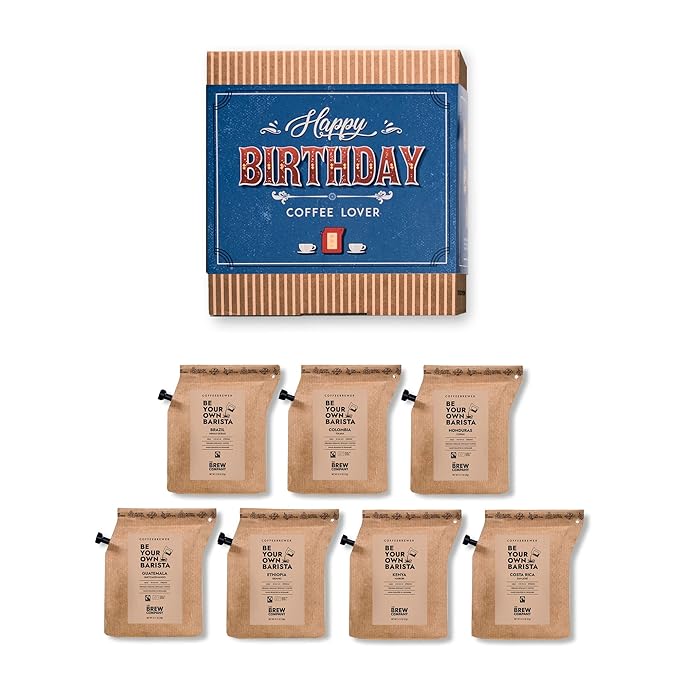 Gourmet Birthday Coffee Gift Set for Men & Women - 7 World's Finest Single Origin Specialty & Organic Coffees in Innovative Brewers | Sampler Box for Coffee Lover to Brew & Enjoy Anytime, Anywhere