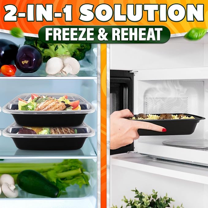 50 Pack [32 oz] Freezer Meal Prep Containers Reusable - Plastic Food Storage Containers with Lids, Dishwasher & Microwave Friendly, Warp-Resistant - Versatile Use for Meals, Leftovers & More
